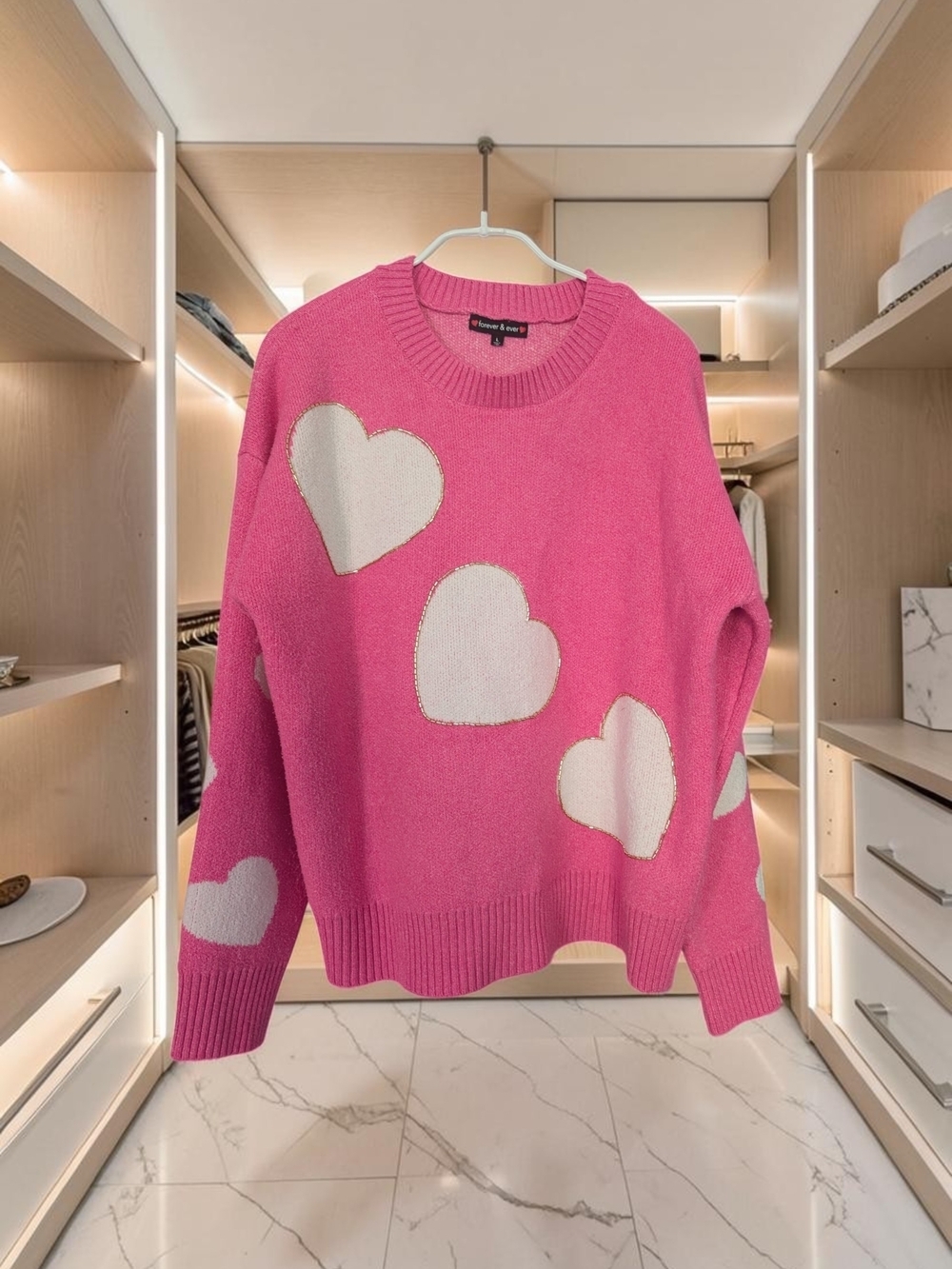 Forever & Ever Pink Heart Knit Oversized Sweater Size L (EUC) - Picture 2 of 7